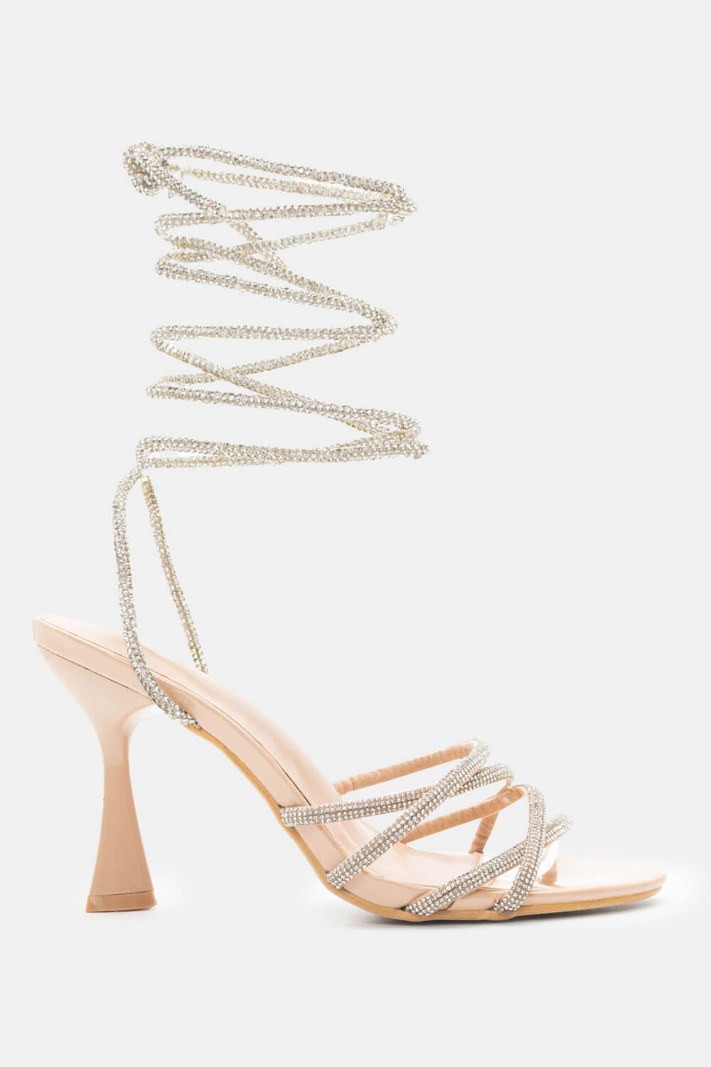  Πέδιλα Lace Up με Strass - Nude 2025